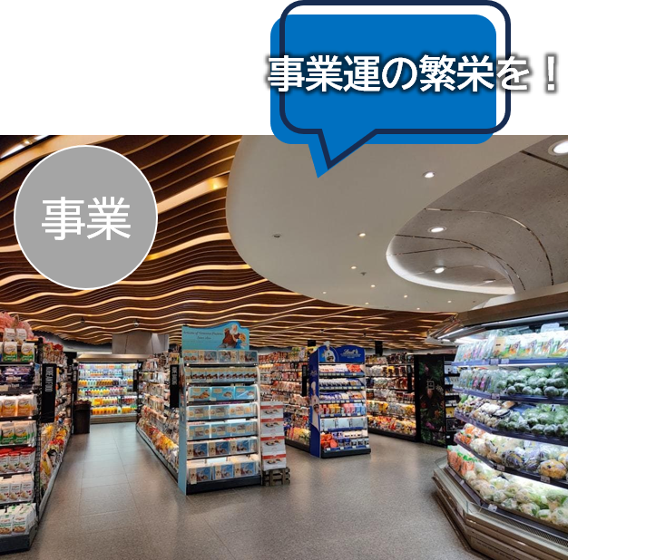 風水的に有効な金運風水デザインが見られる店舗のイメージ。