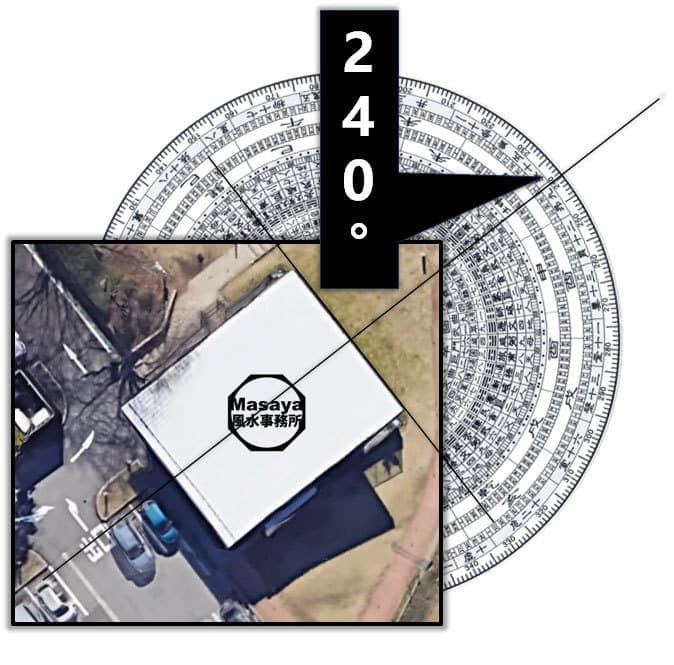 地図と240°を示した方角の関係の画像。