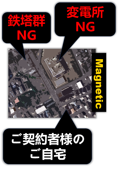 ご自宅周辺にある変電所と鉄塔の地図写真