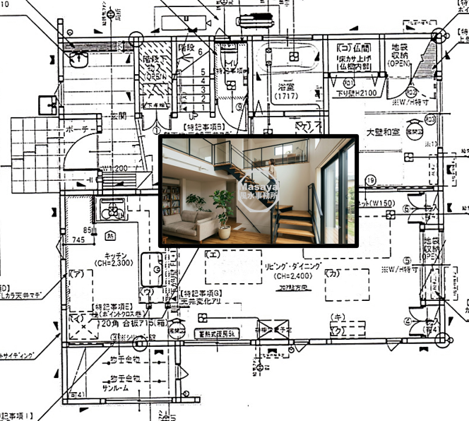 間取りと中心を示した画像