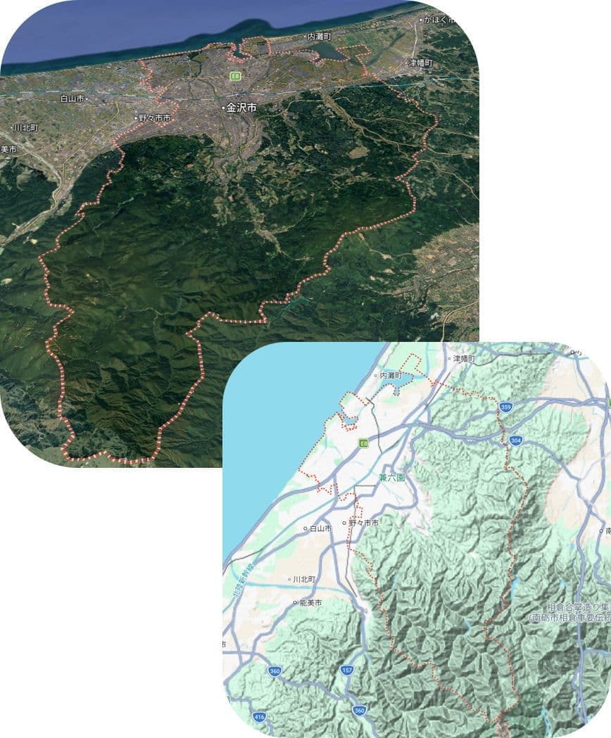 金沢市の地図と地形図