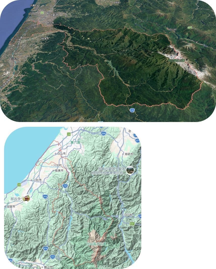 白山市の地図と地形図