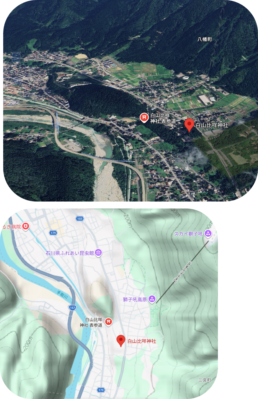 白山比咩神社の地形図の地図