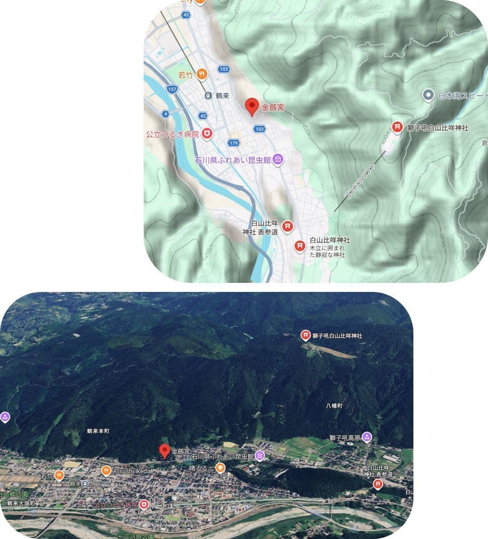 金劔宮の地図写真と地形図