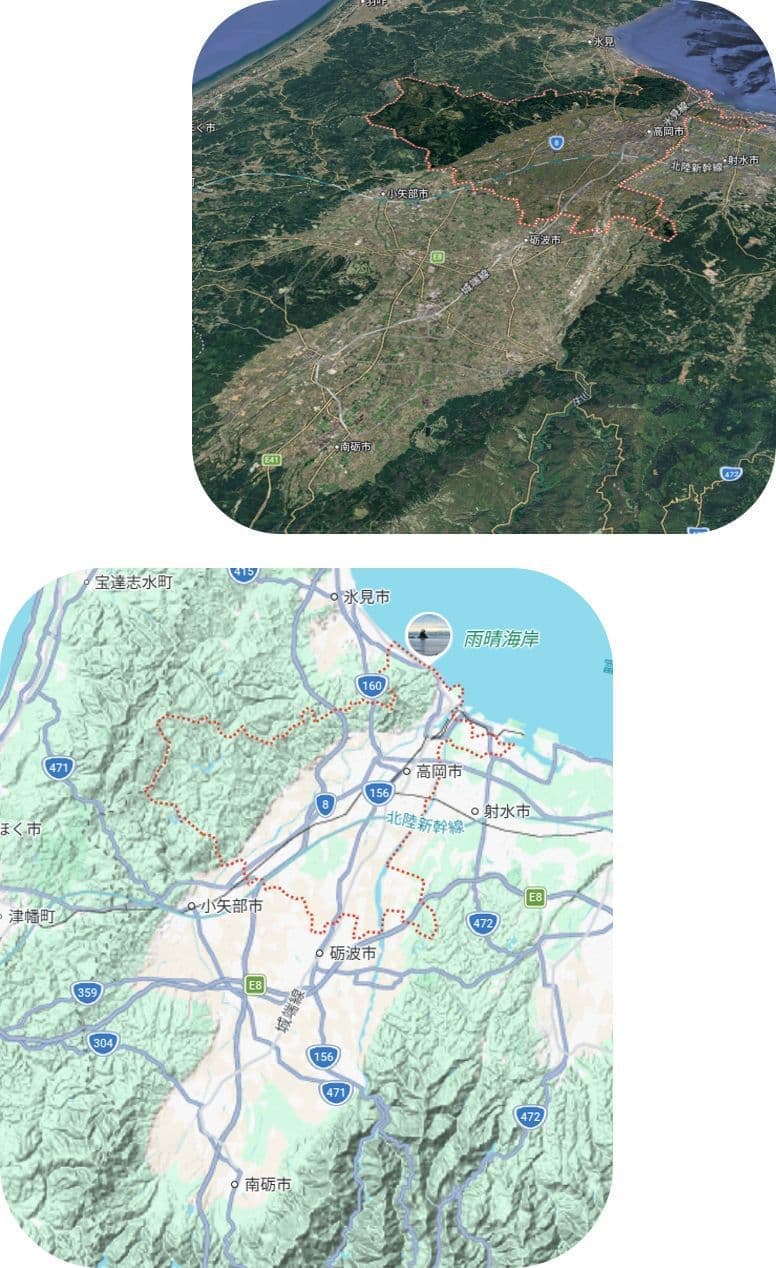 高岡市の上空写真