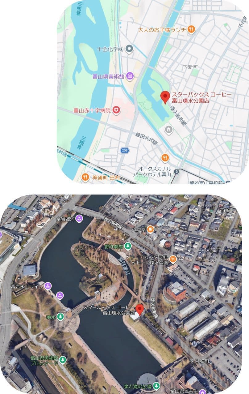 環水公園のスタバの地図写真と地形図