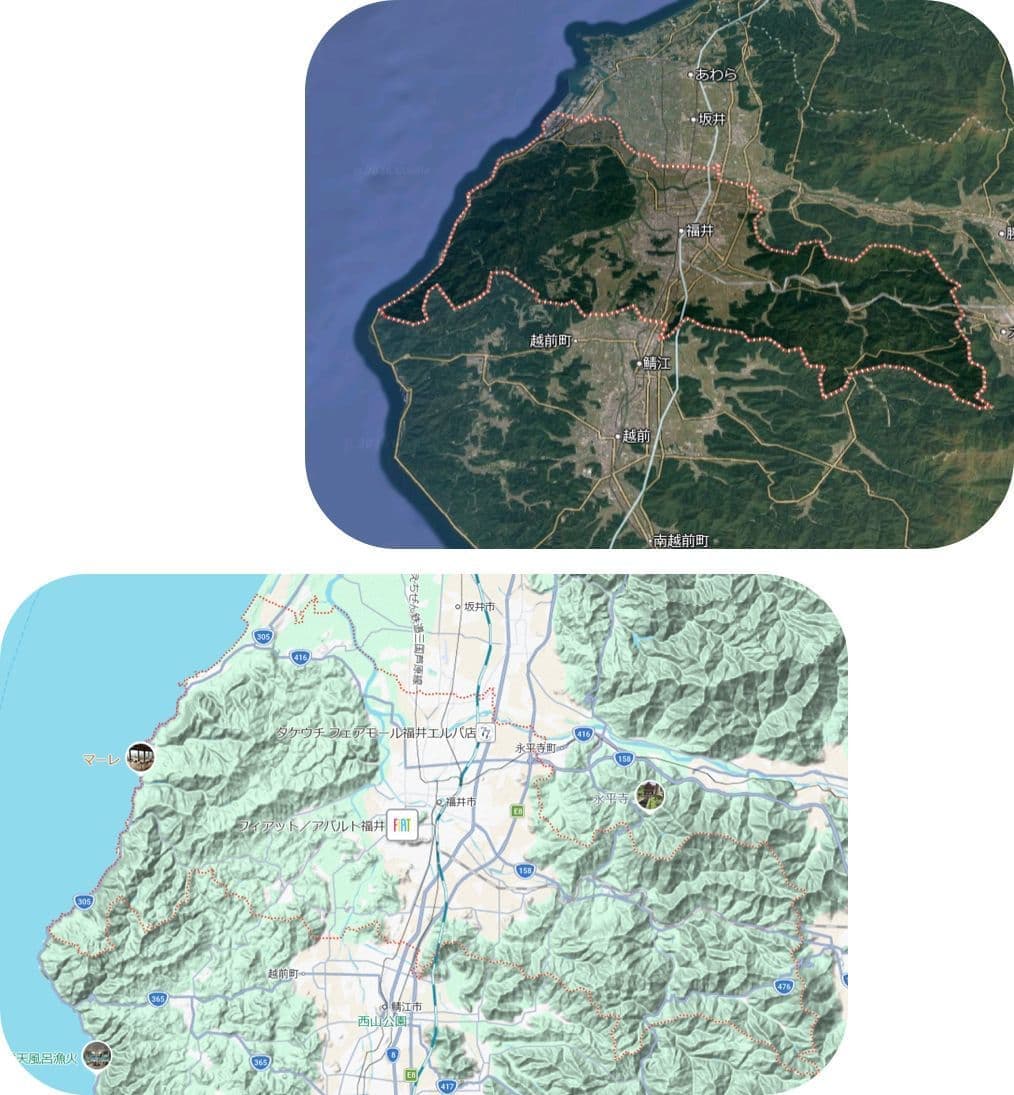 福井市の地図写真と地形図