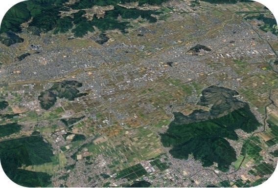 鯖江市と越前市の近郊の上空写真