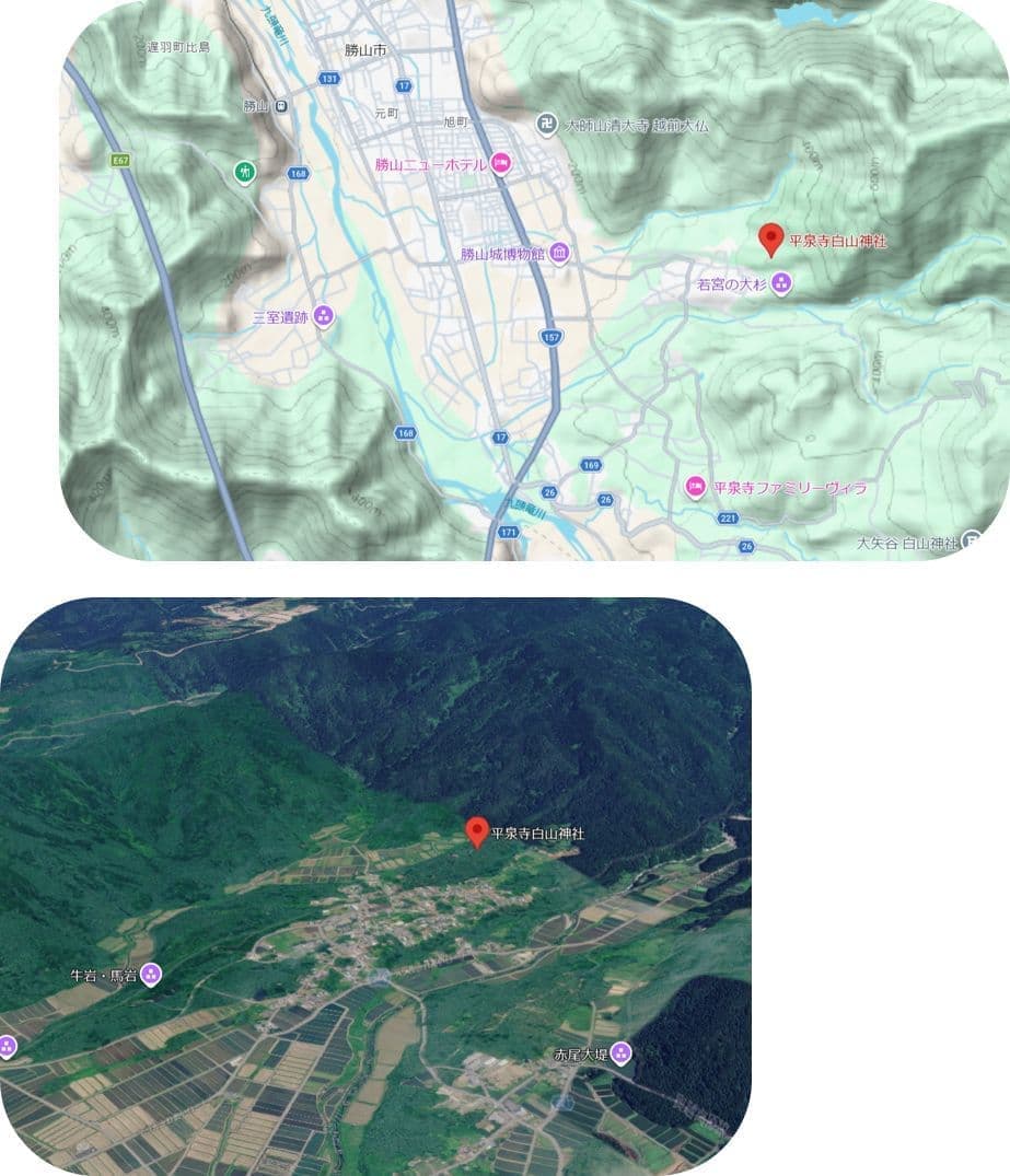 平泉白山神社の地図写真と地形図